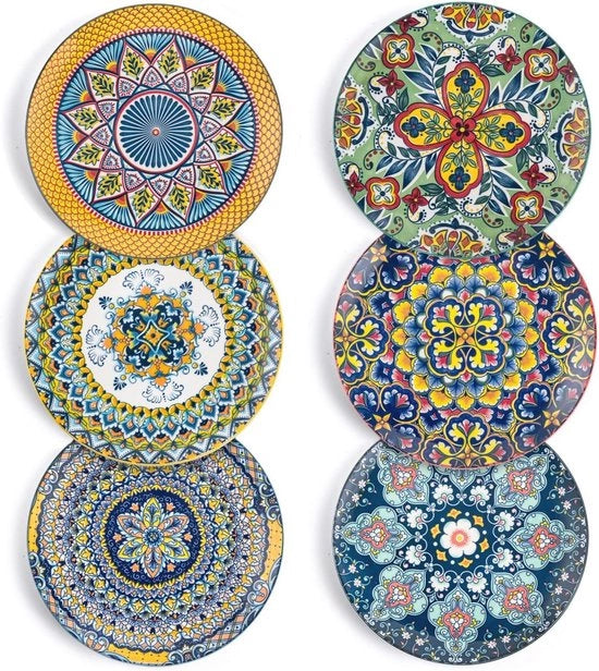 Set di Tavoliere a Ciotola Colorati 6 pezzi in Porcellana - Stile Bohemien - Ideale per Desserti e Antipasti