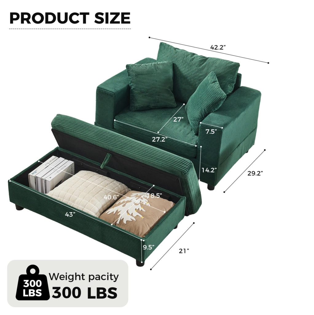 Chaise longue con vano contenitore in metallo e legno verde smeraldo