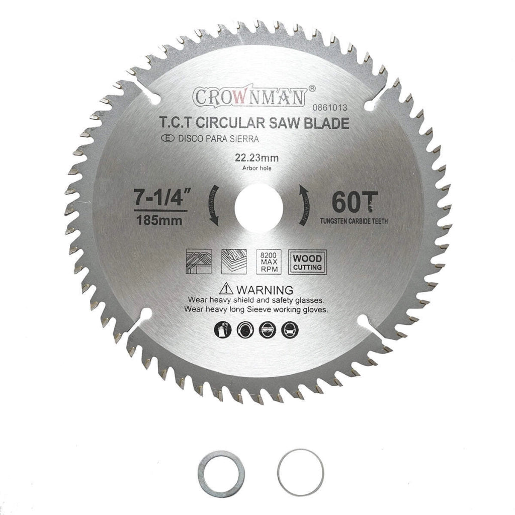 Disco circolare widia per legno 185x22,23mm, max. velocità. Crownman da 8200 giri/min, 60 denti