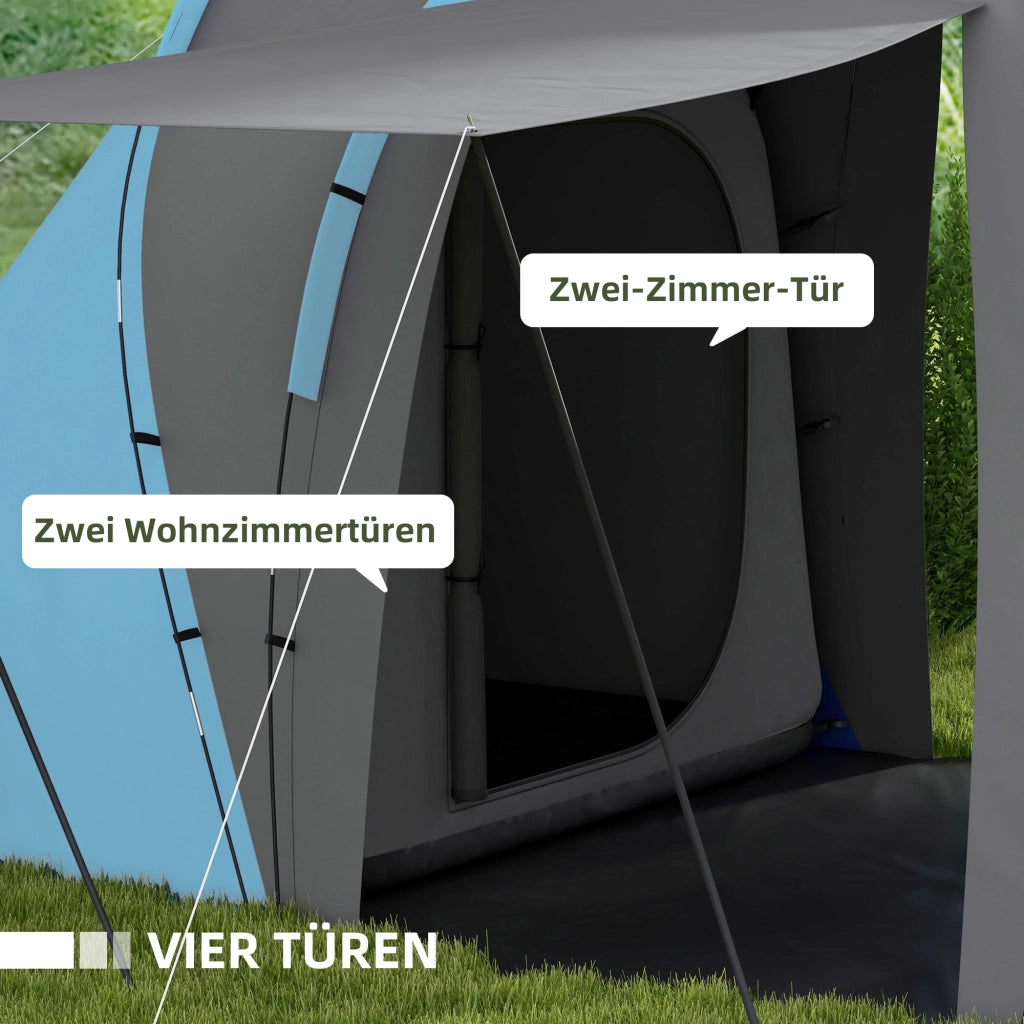 Tenda da campeggio tunnel 2000mm ¨C zephmum ¨C 4-6 persone 2 camere grigio blu
