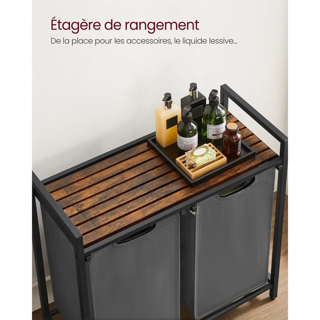 Cesto portabiancheria con 3 scomparti e 1 ripiano rimovibile per sacchetti capacità 38 l per sacchetto per bagno/lavanderia grigio 12_0006762