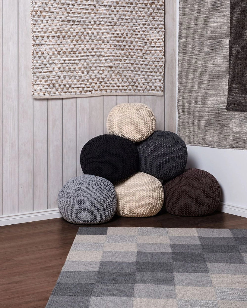 Tappeto Beige Iuta e Misto Cotone 140 x 200 cm Motivo Geometrico Intrecciato a Mano