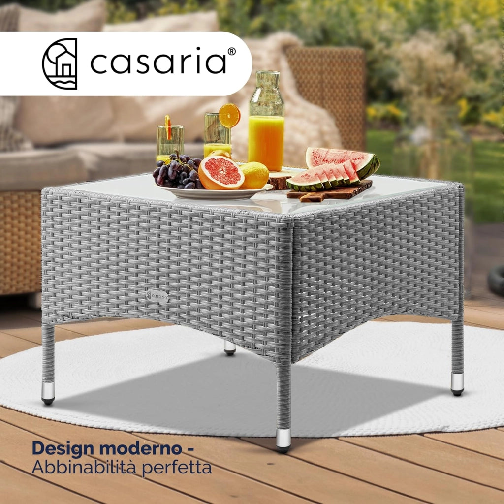 ® Tavolino da Giardino Esterno in Polyrattan 58x58x42cm Piano in Vetro Tavolo Basso da Caffè Quadrato Poggiapiedi