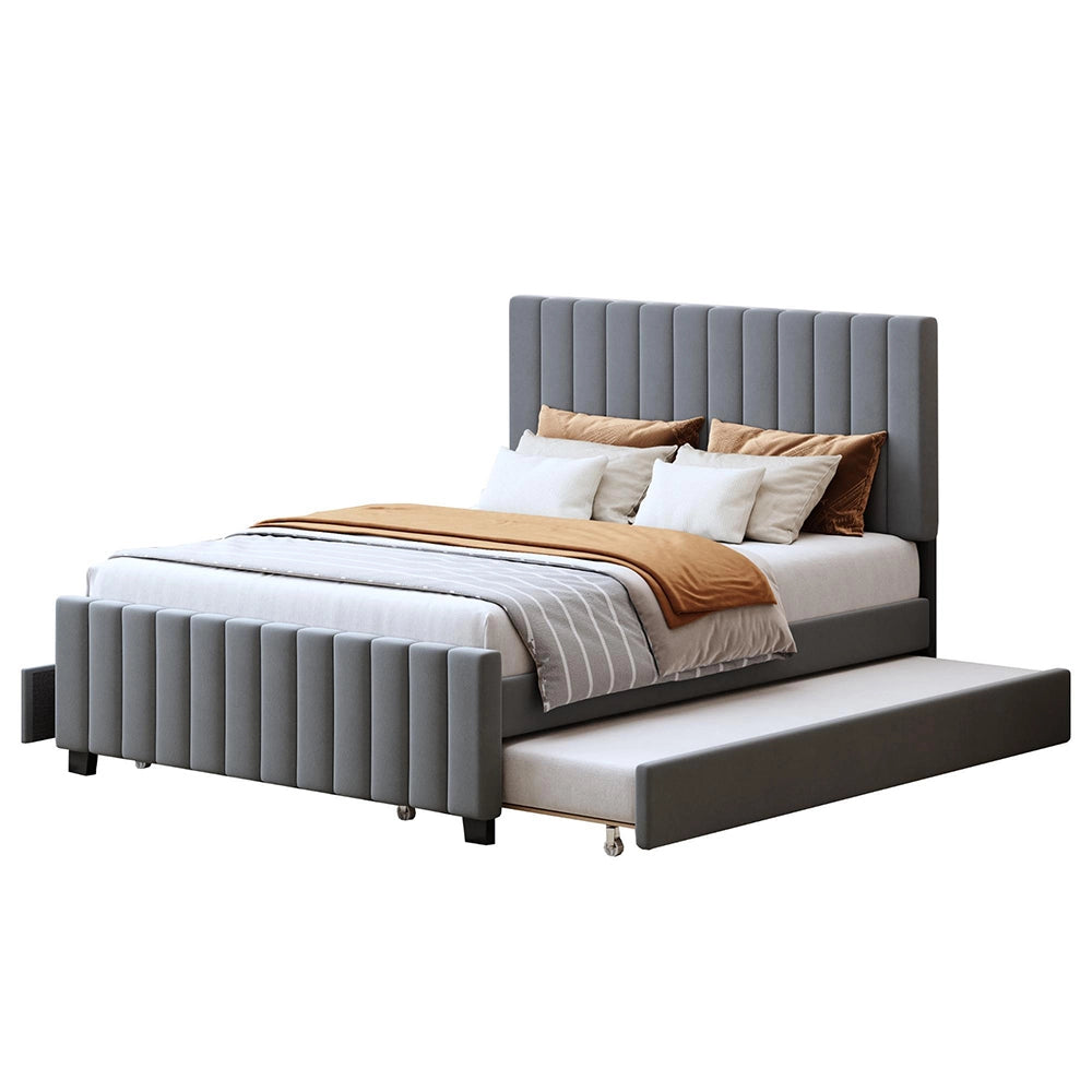Letto 140x190cm?- Xylo - gigogne 2 cassetti velluto grigio