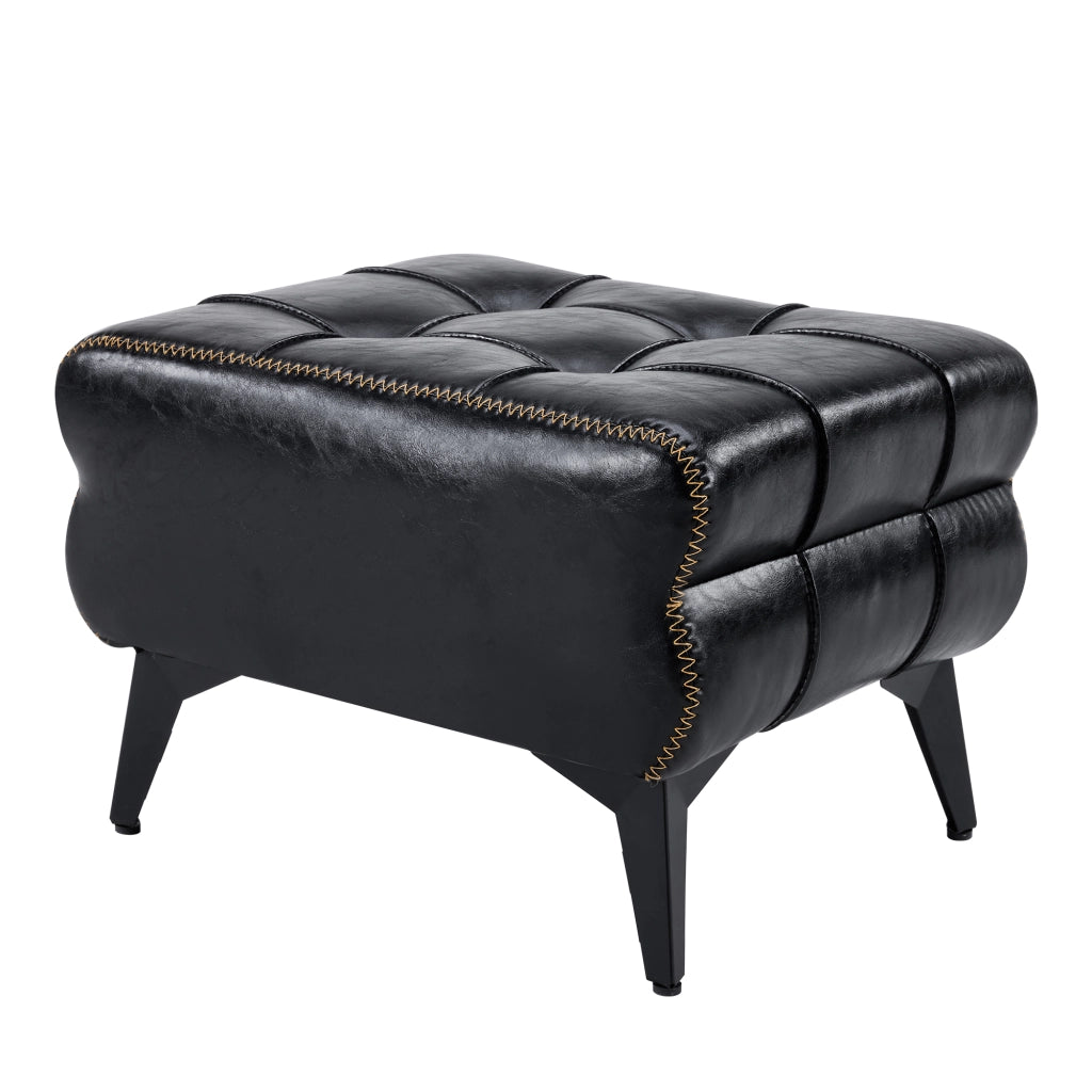 Pouf Poggiapiedi ¨C MINIMAL ¨C Pelle Nera, Gambe in Metallo