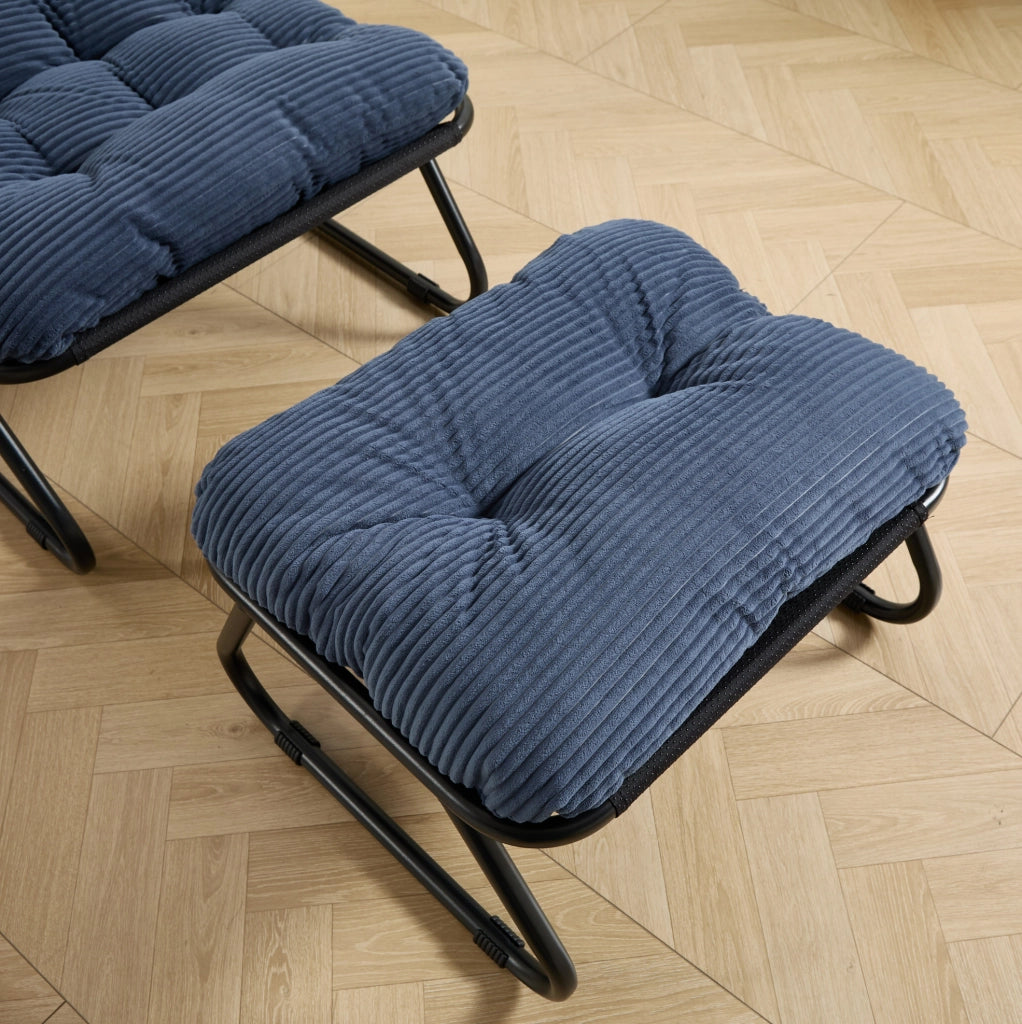 Poltrona lounge da esterno con ottomano; struttura in acciaio; blu navy