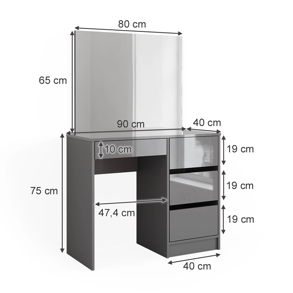 Vicco Tavolo da toeletta Grigio 40 cm con specchio