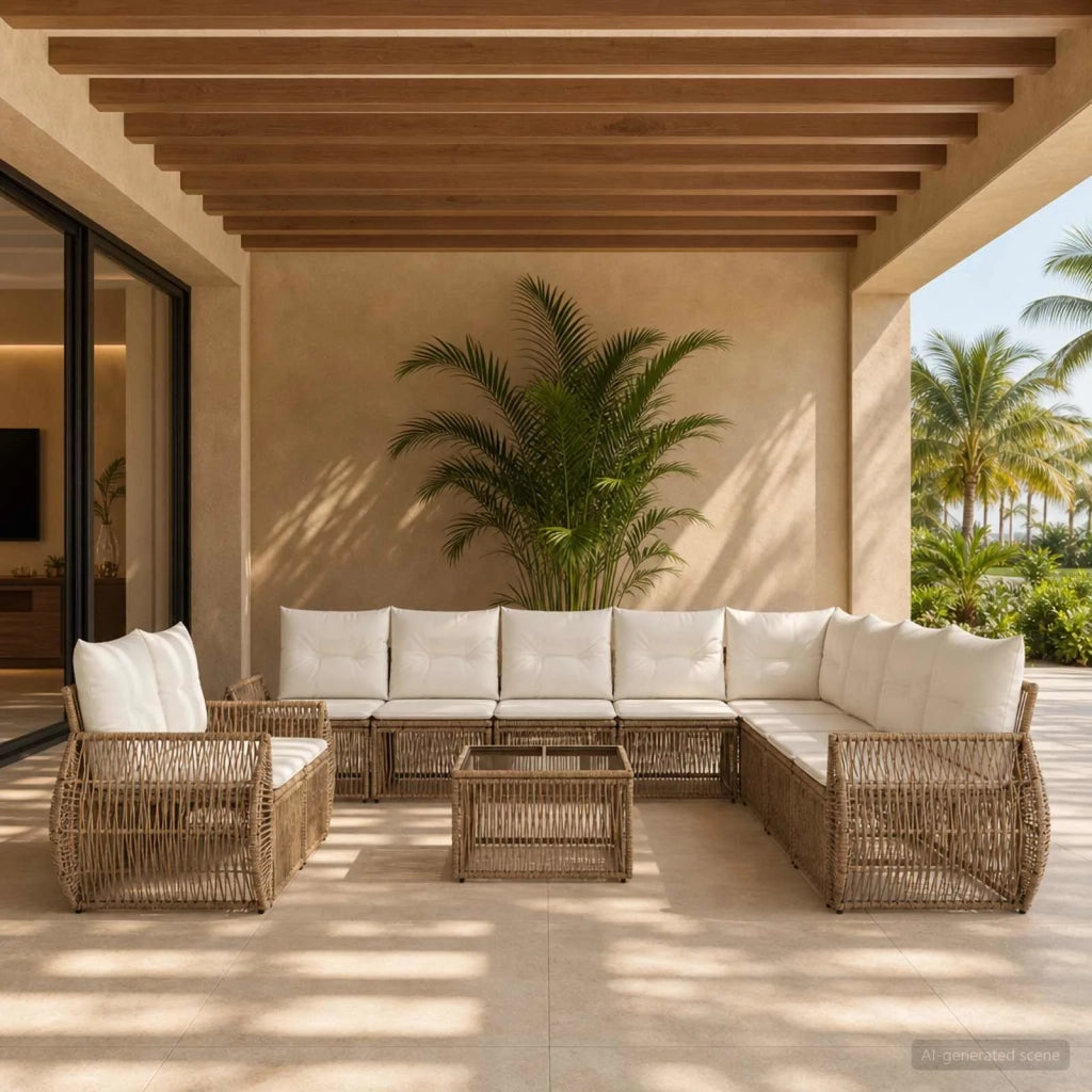 Set Divano da Giardino 11 pz Beige e Bianco Crema polyrattan 3435468