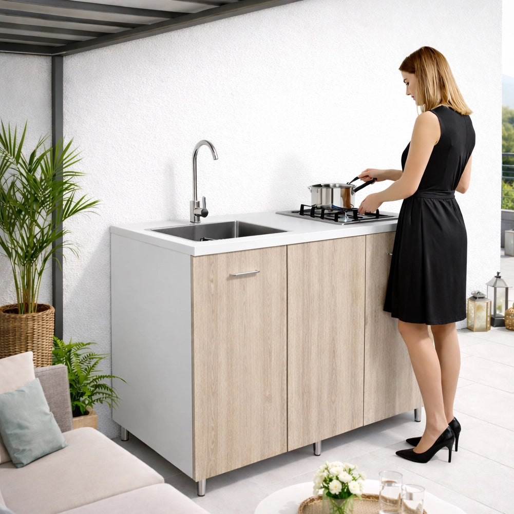 Cucina Completa 120x60cm Olmo Piano Cottura 2 Fuochi Lavello con Rubinetteria