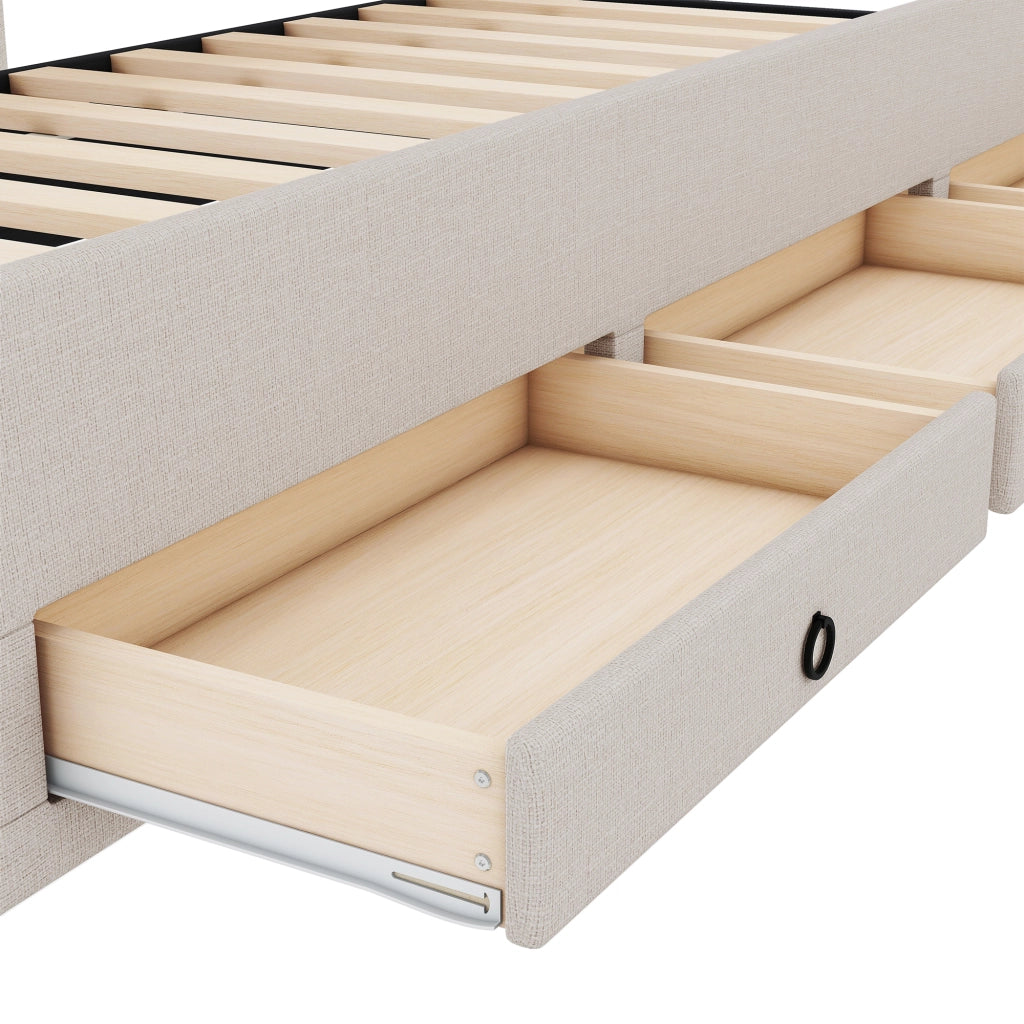 Letto Imbottito Estraibile con Testiera Regolabile e Cassetti ¨C MINIMAL ¨C Beige 90x200