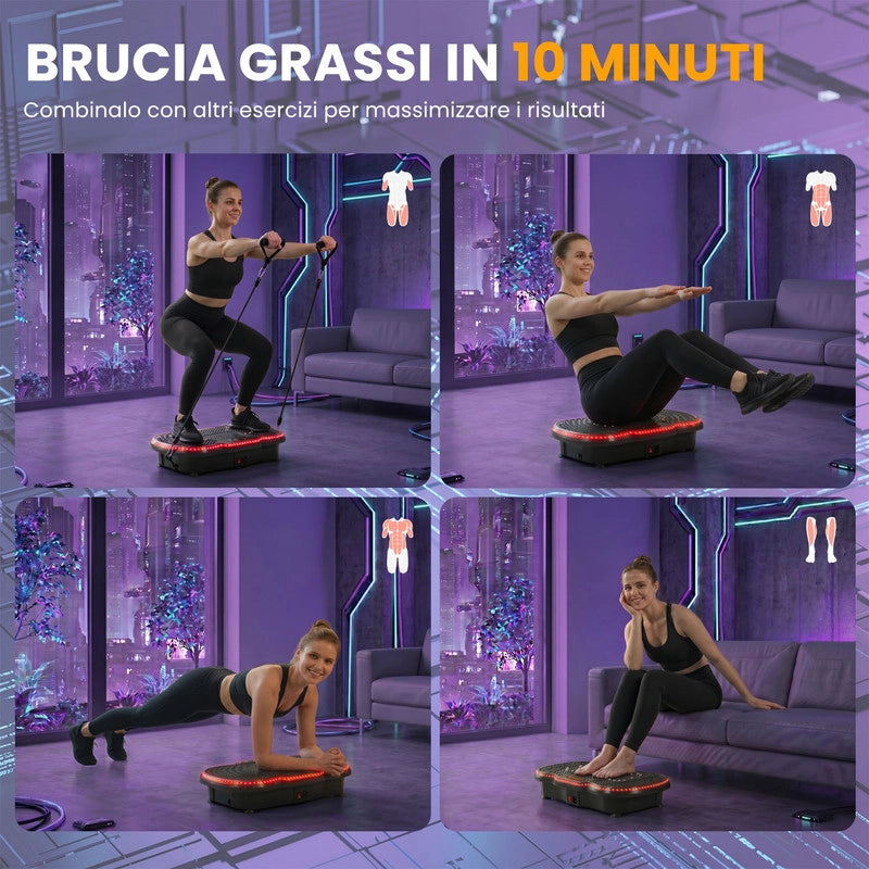 Pedana Vibrante per Fitness Domestico | 200 Livelli, 5 Programmi | Bluetooth | Stabile e Silenziosa | Bande di Resistenza | Max 150 kg