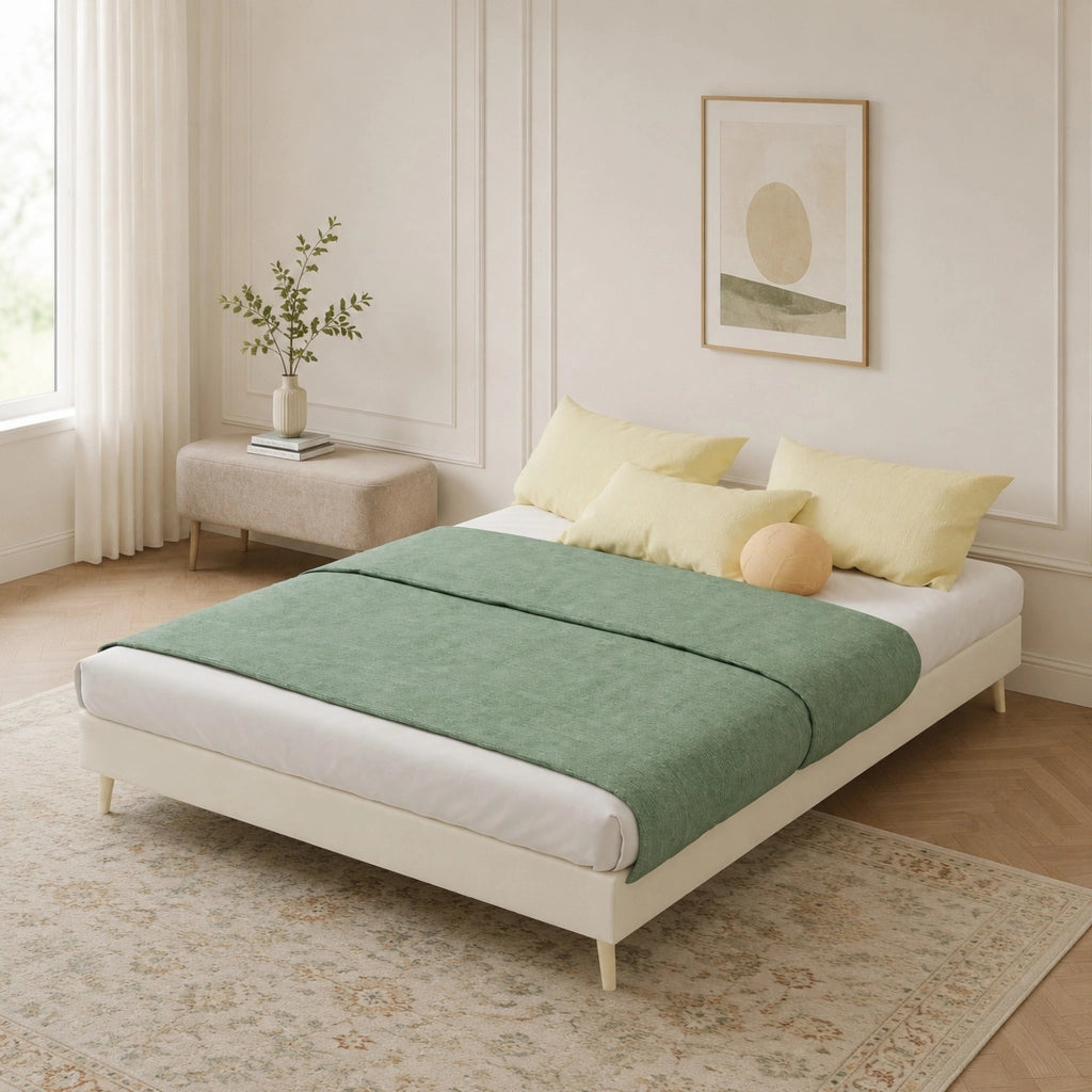 Letto a piattaforma 140 x 200 cm in tessuto beige e metallo