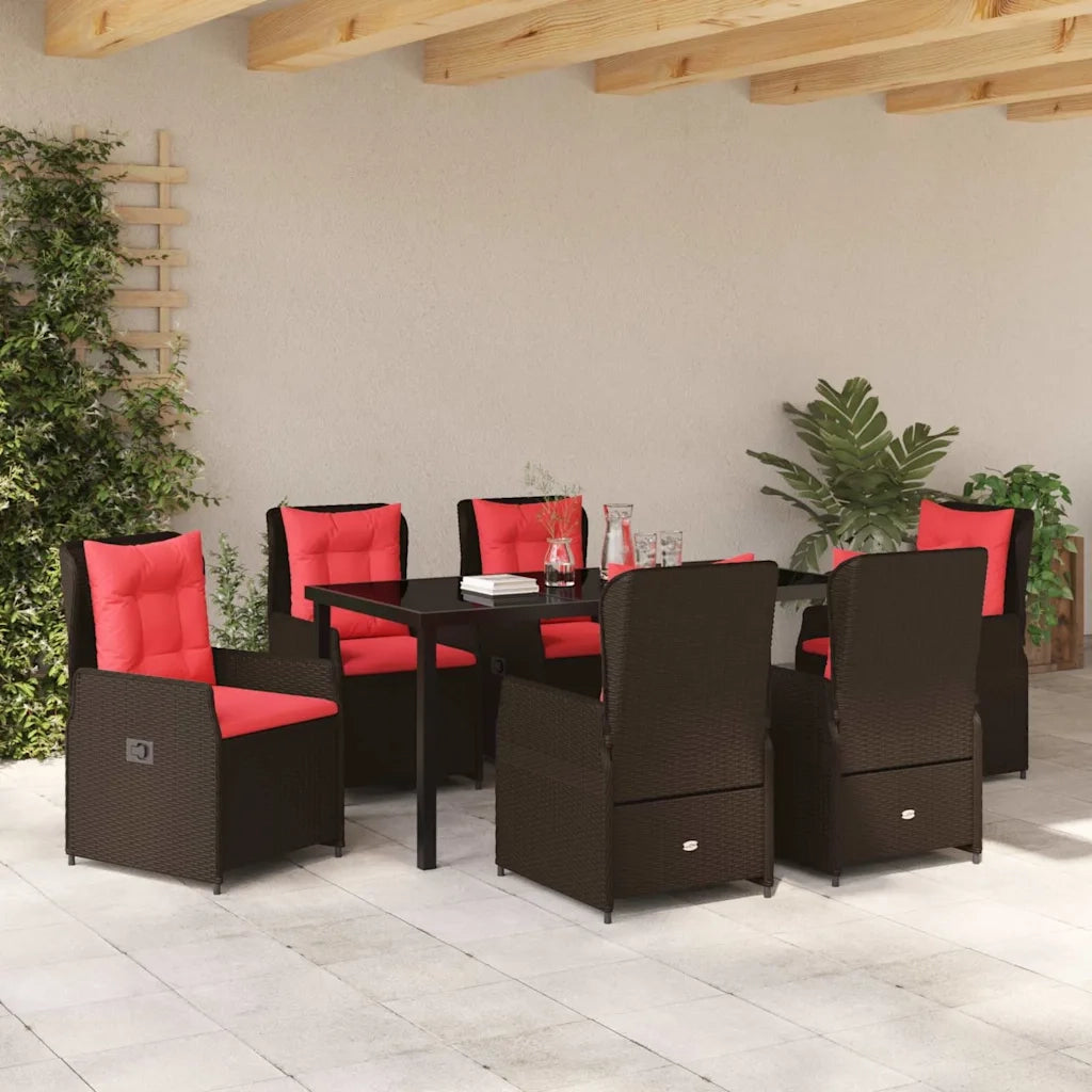 Set da Pranzo per Giardino 7 pcs Marrone Poly Rattan 3381027