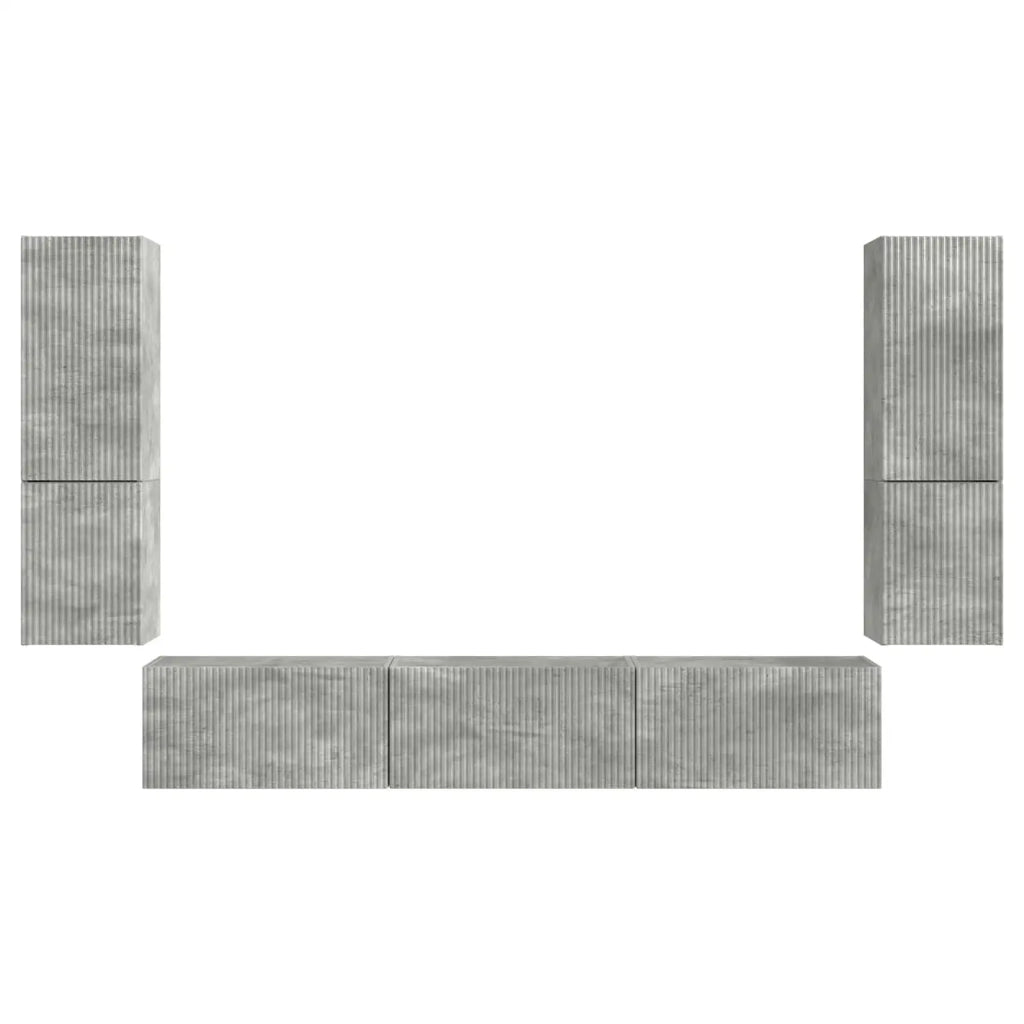 Set mobile TV 4 pz-Credenza per TV Grigio cemento Legno multistrato 541830