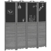 Biombo Separatore Pieghevole 4 Pannelli Legno con Lavagna ¨C Zephmum ¨C 162x172 cm Grigio