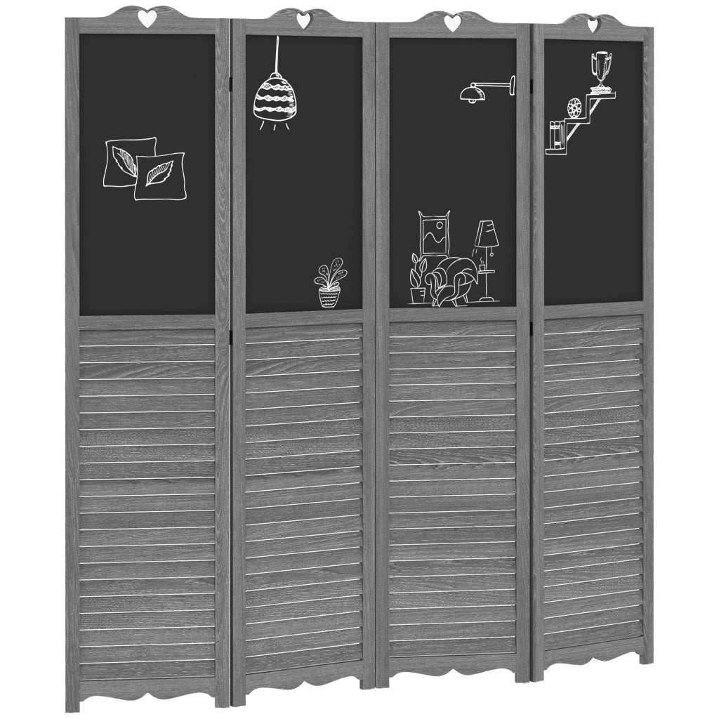 Biombo Separatore Pieghevole 4 Pannelli Legno con Lavagna ¨C Zephmum ¨C 162x172 cm Grigio