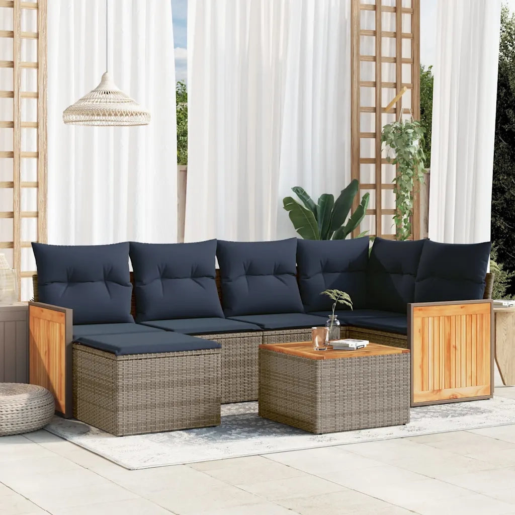 Set Divani da Giardino 7 pz con Cuscini Grigio in Polyrattan 3227867
