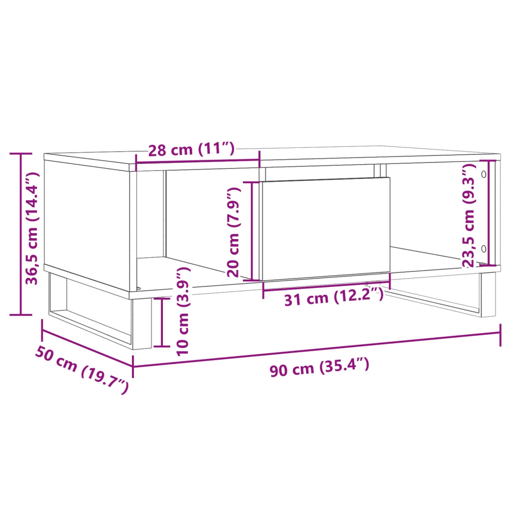 Tavolino da salotto | Tavolino da caff¨¨ | Tavolino da Soggiorno Legno Antico 90x50x36,5 cm in Truciolato
