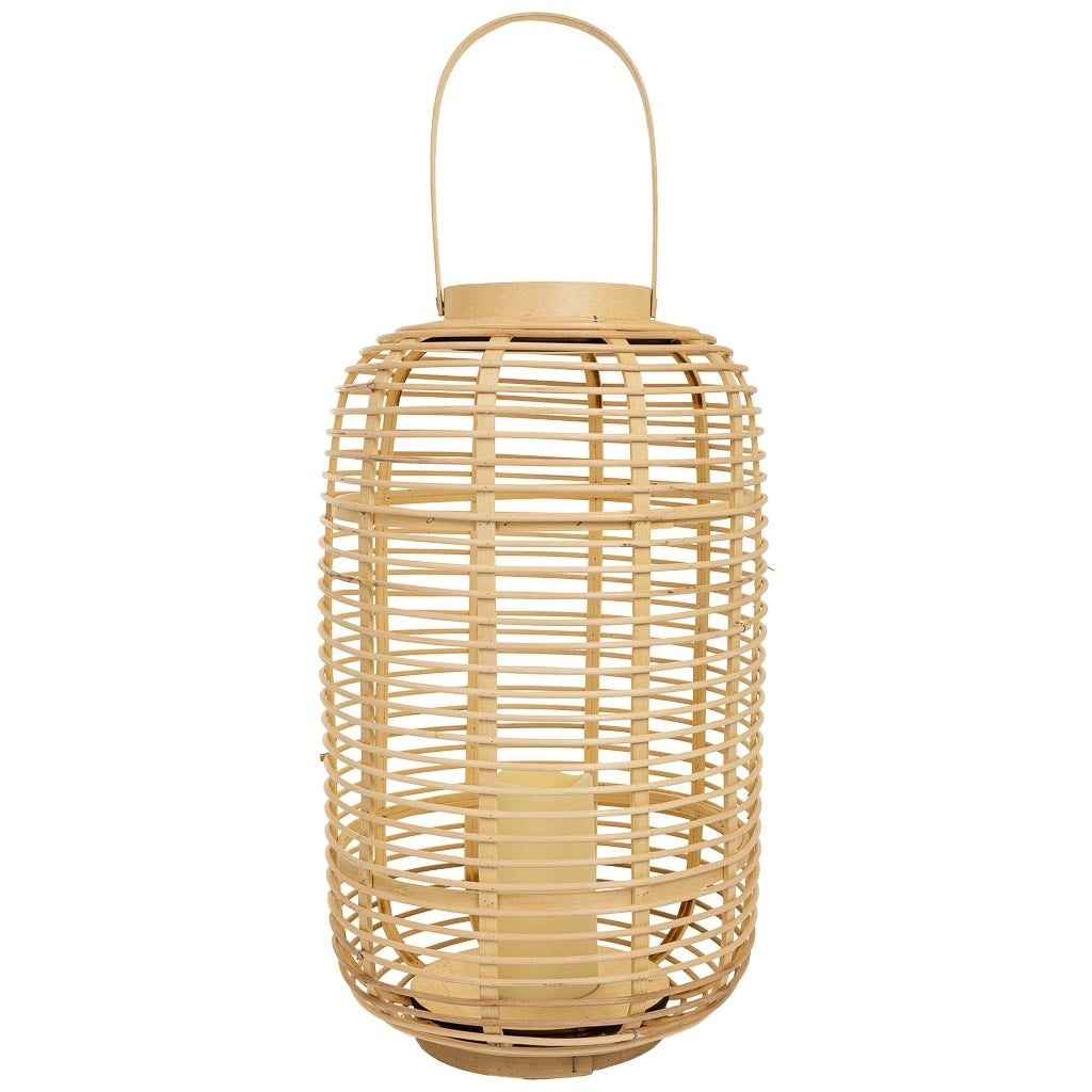 Lanterna portacandela con candelaLED in bambù e rattan marrone d29x48h