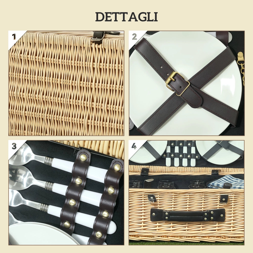 Cestino da Picnic in Vimini per 4 Persone ¨C zephmum ¨C Legno 54x34x20 cm
