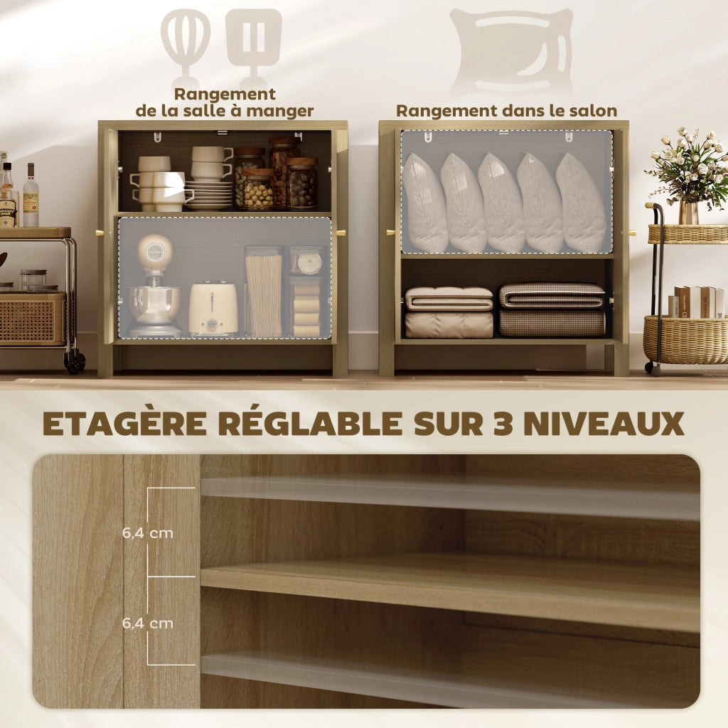 Credenza ¨C Minimal ¨C 75x38x77 cm, effetto rotin, legno naturale