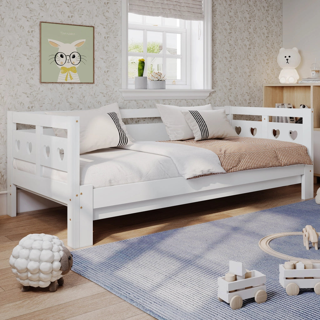 Letto estraibile 90 × 190 cm con secondo letto, struttura a cuore, senza materasso, legno bianco