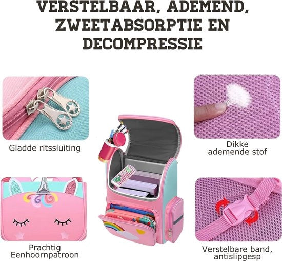 Borsa Scuola Ragazza Età 5-10 Anni - Borsa Scuola Ragazza Scuola Primaria Unicorno + Grande Capacità di Riposo - Borsa Libri Borsa Impermeabile & Leggera
