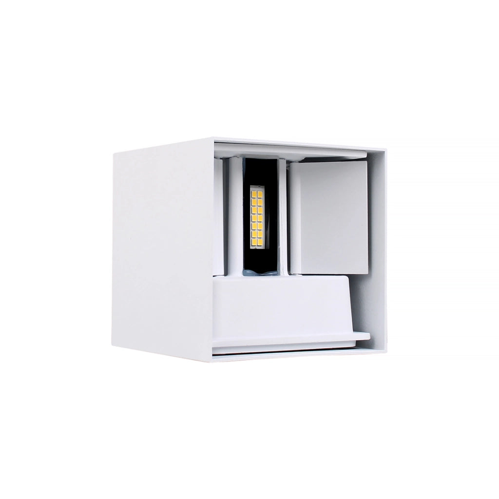 APPLIQUE LED 12W DA PARETE PER ESTERNO IP65 CUBO BIANCO - EFFETTO LUMINOSO BIDIREZIONALE REGOLABILE