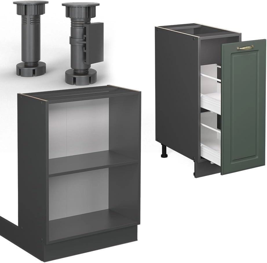 Isola cucina Fame-Line, Verde-oro Country House/Antracite, 90 cm con cassetto, senza piano di lavoro, per l'espansione flessibile tramite moduli aggiuntivi compatibili