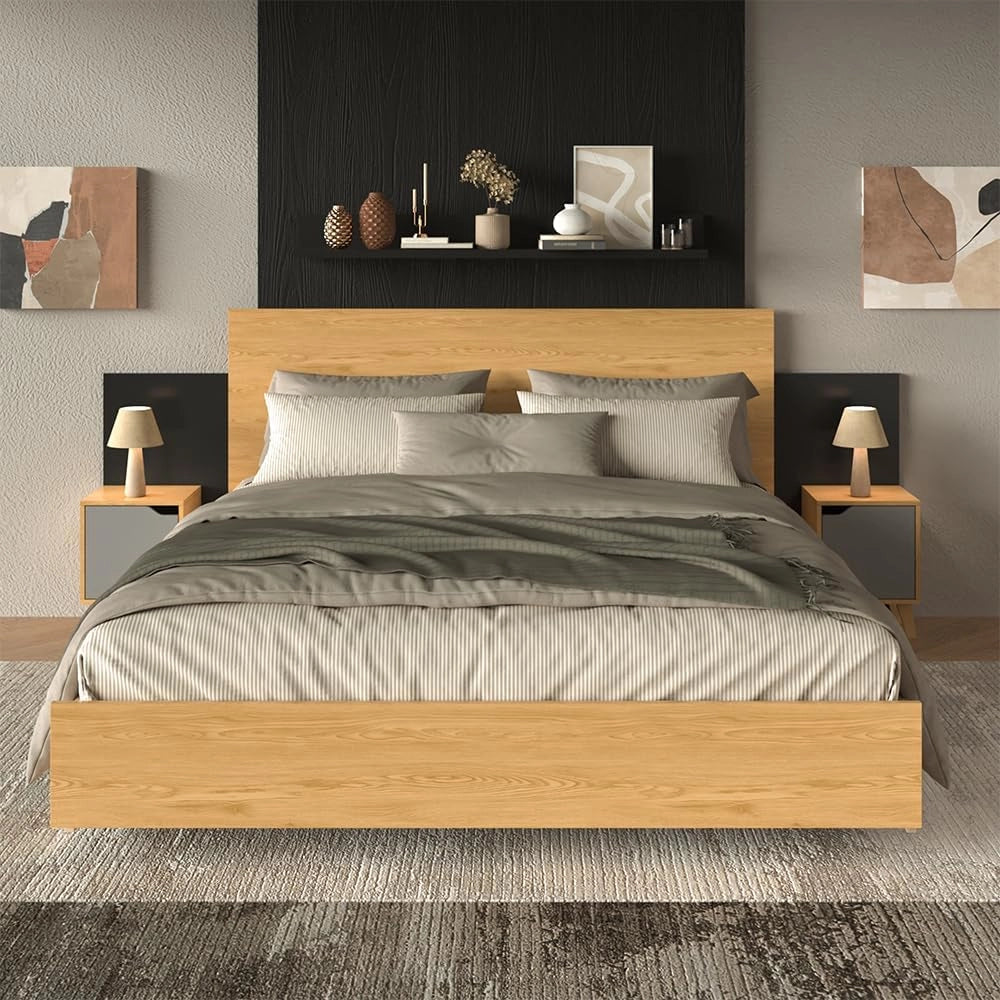 Comodino Malu, Rovere/antracite, 2 parti