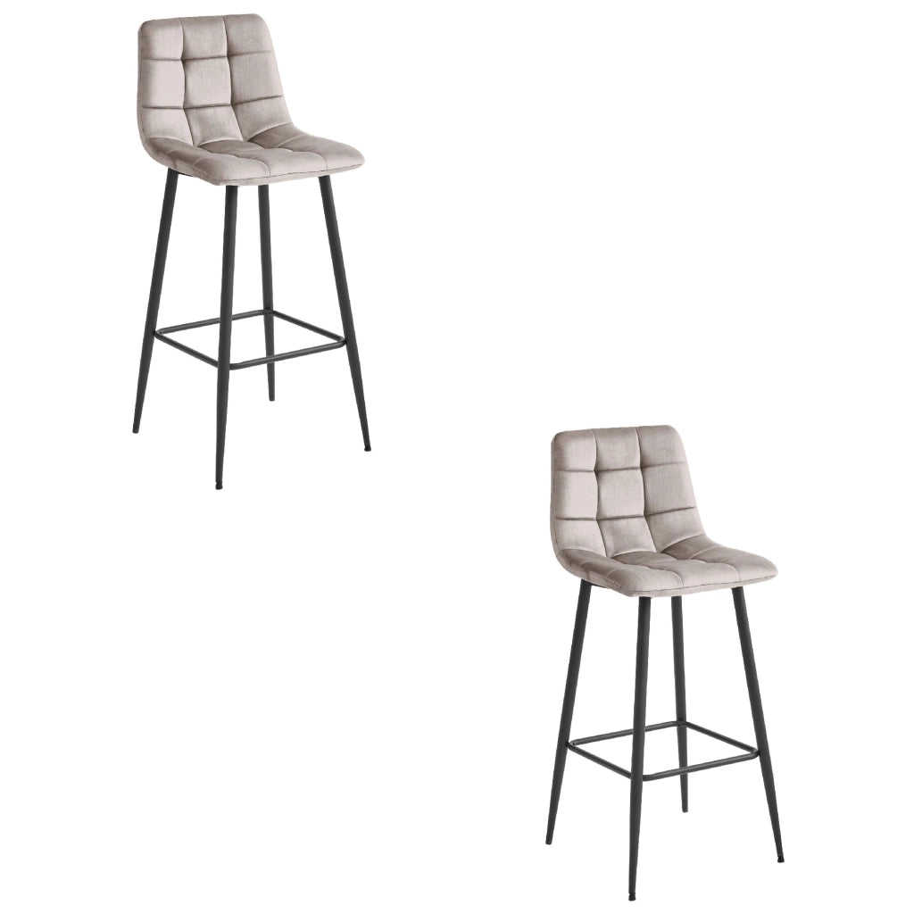 Sgabello da bar VALORA TEOTO - Velluto beige scuro con gambe nere x 2