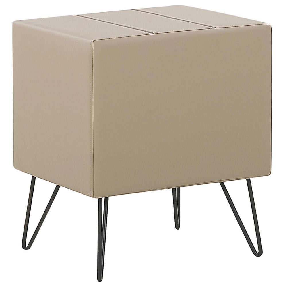 Comodino Tappezzeria in ecopelle beige Gambe a forcina 48 x 41 x 56 cm 1 cassetto