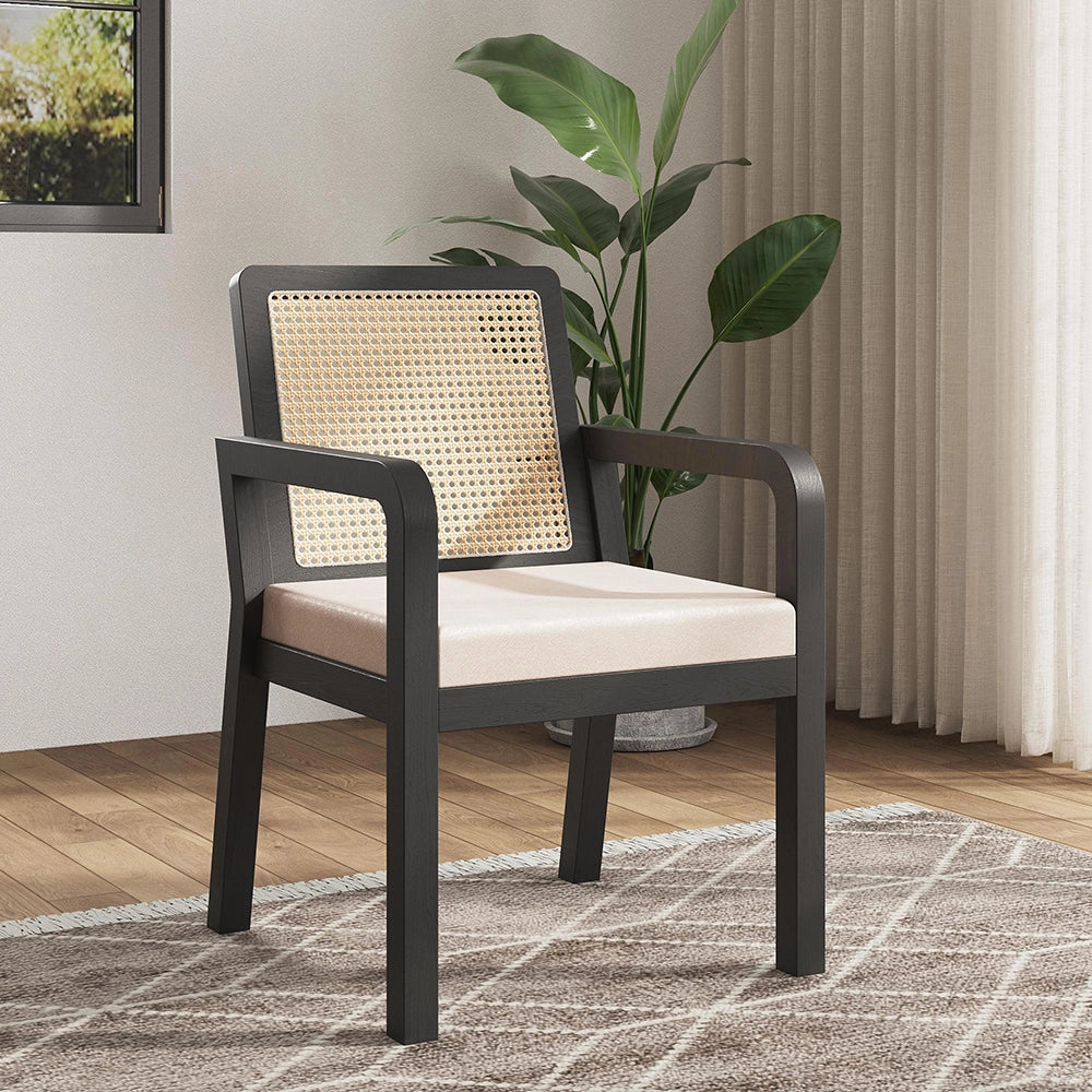Sedia da pranzo in velluto di alta qualit¨¤ - Xylo - 2 pezzi, schienale in rattan, piedi in gomma