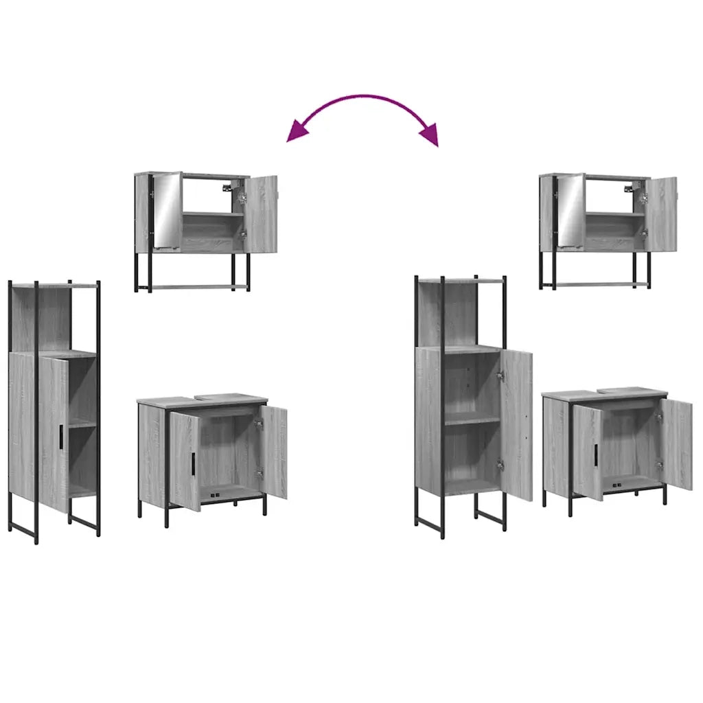 Set Mobili da Bagno | Armadio da bagno 3 pz Grigio Sonoma in Legno Multistrato