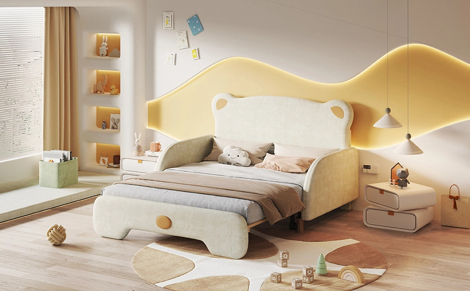 Letto matrimoniale forma orso imbottito velluto beige 140x200 cm