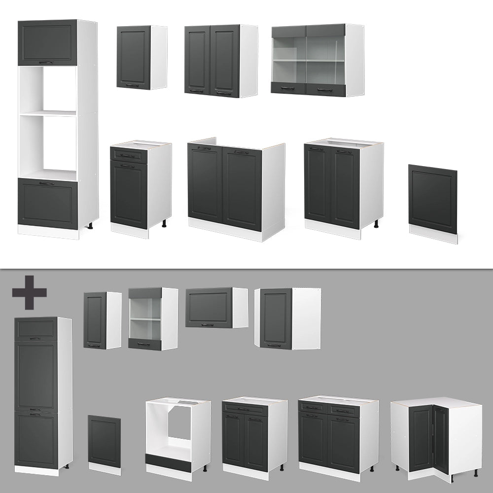 Vicco Cucina componibile Antracite casa di campagna/bianco 300 cm con armadio alto, PL Rovere