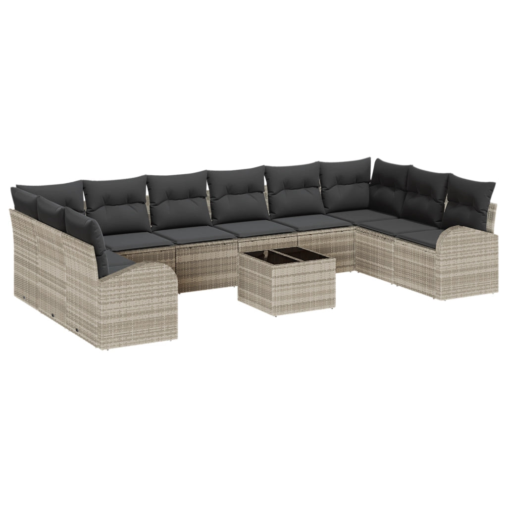 Set Divano da Giardino di 11 Pezzi con Cuscini Grigio Polyrattan
