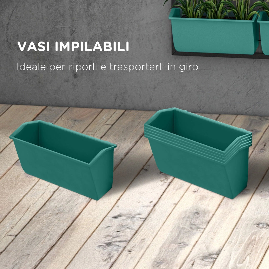 Orto Verticale da Parete a 3 Livelli con 6 Vasi, in Acciaio e Plastica, 52x14x66 cm, Verde