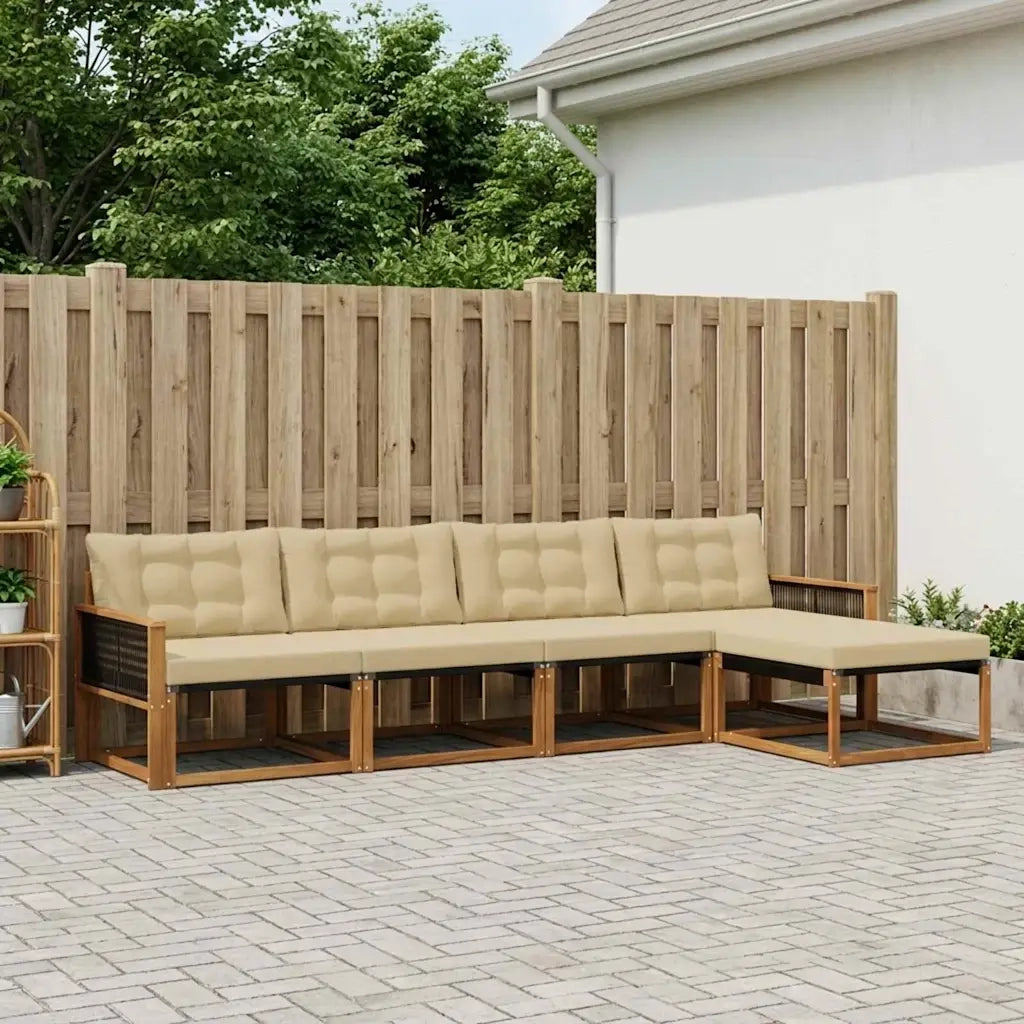 Set di divani da esterno con cuscino 5 pcs Naturale e Beige