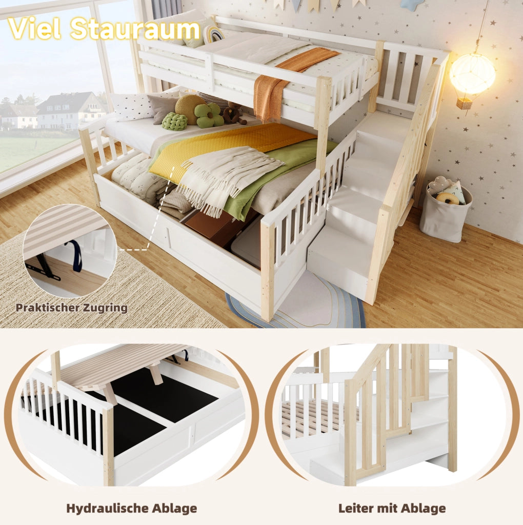 Letto a castello 90x200 e 140x200 cm con scala contenitore