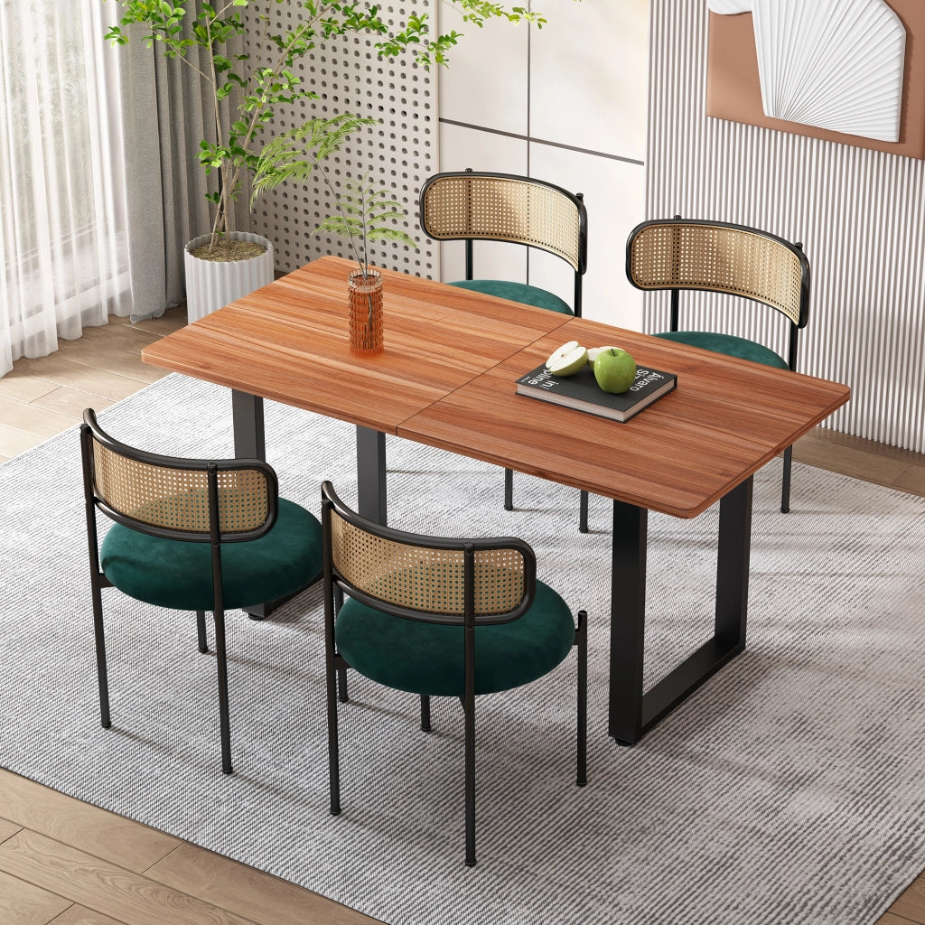 Sedia da pranzo set 4 pezzi in velluto con schienale in rattan e gambe in metallo verde