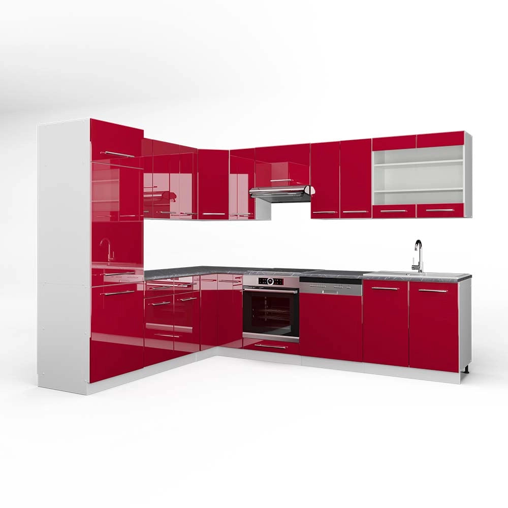 Cucina angolare completa Fame-Line Bordeaux lucido/Bianco 287 x 60 cm, PL Antracite Vicco