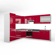 Cucina angolare completa Fame-Line Bordeaux lucido/Bianco 287 x 60 cm, PL Antracite Vicco