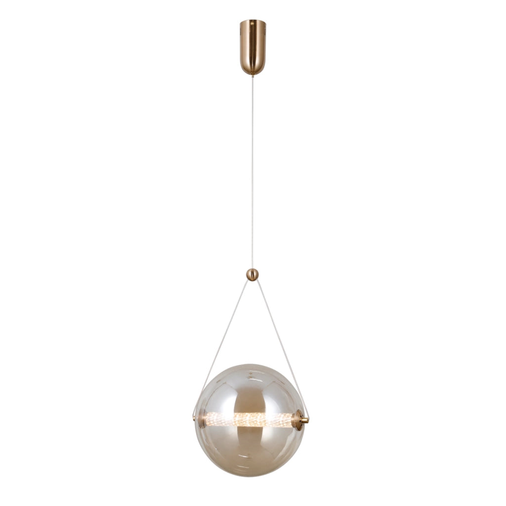 Sospensione Italux Rastia vetro ambra ottone LED 12W