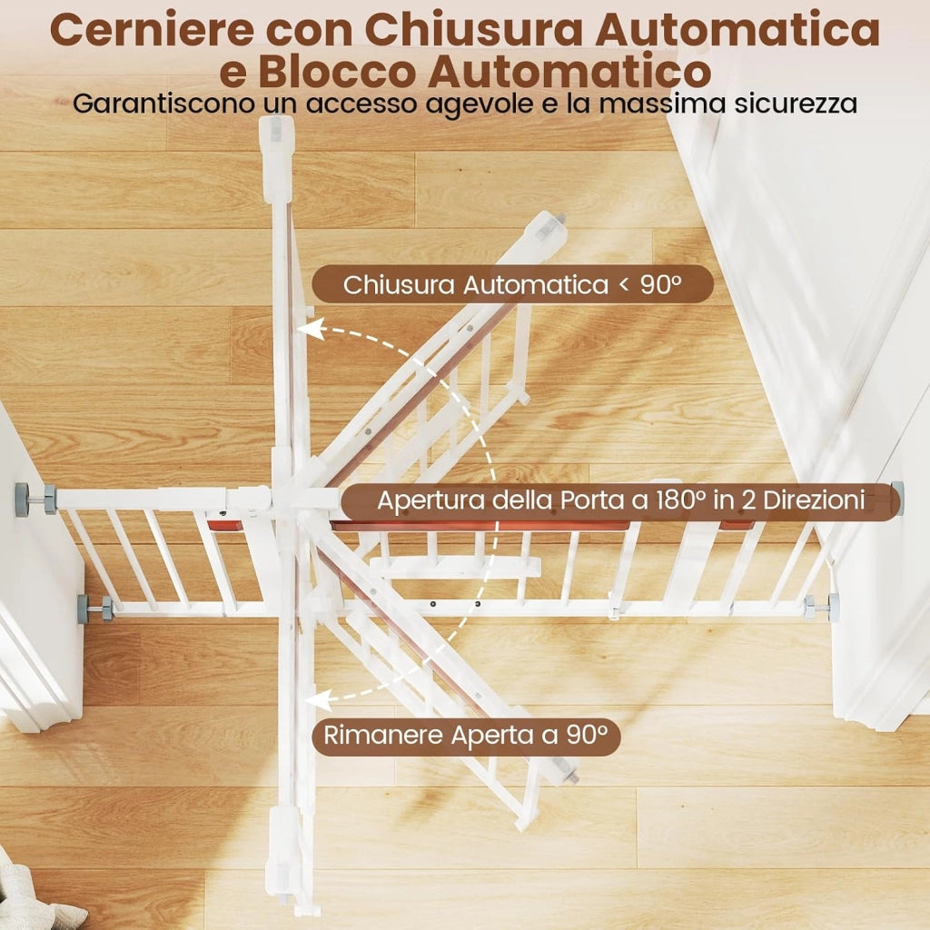 Cancello per Cani per Aperture da 74 a 104 cm, Recinto Espandibile con 2 Prolunghe, Installazione Senza Fori con Supporti, Doppia Chiusura, Cancello Metallico per Scala e Ingresso (Bianco)
