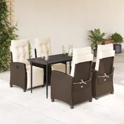 Set da Pranzo da Giardino 5pz con Cuscini in Polyrattan Marrone 3212976
