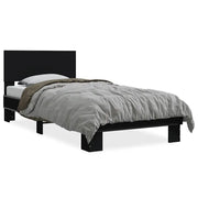 Letto singolo | Letto per adulti | Giroletto Nero 75x190 cm in Legno Multistrato e Metallo