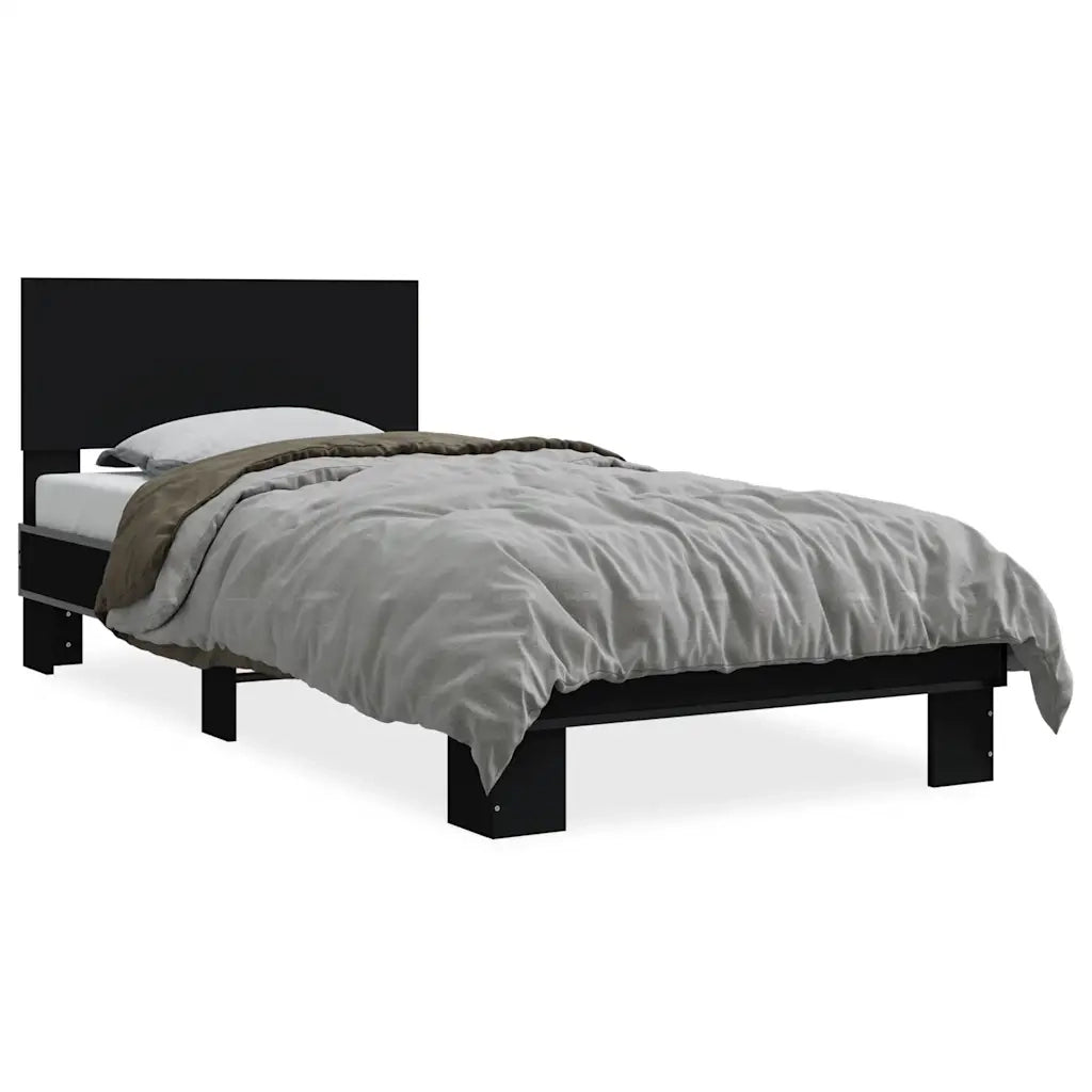 Letto singolo | Letto per adulti | Giroletto Nero 75x190 cm in Legno Multistrato e Metallo