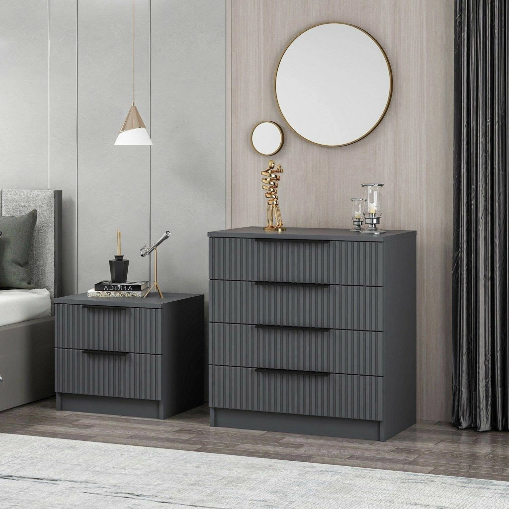 Vicente, Cassettiera 7 Cassetti, 72x42x77h cm Nero Antracite