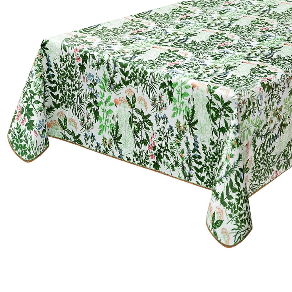 Tovaglia Antimacchia Bordata Copritavolo Cucina Cotone Plastificato Design Erbe Montagna - 135x180 Cm